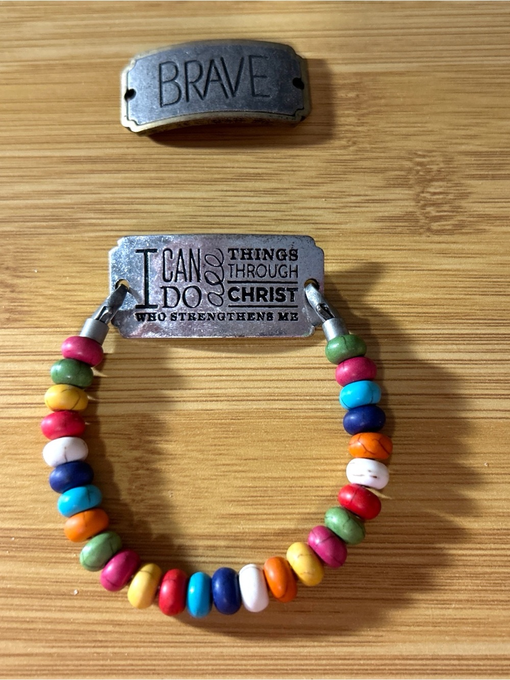 Inspirational Multicolor Beaded Bracelet with Interchangeable Plates